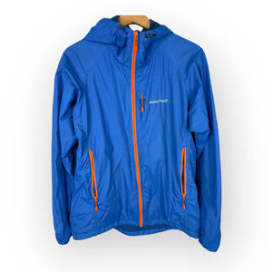 Montbell Mens size Medium Light Shell Hooded Zip Up Light Fleece Jacket Blue